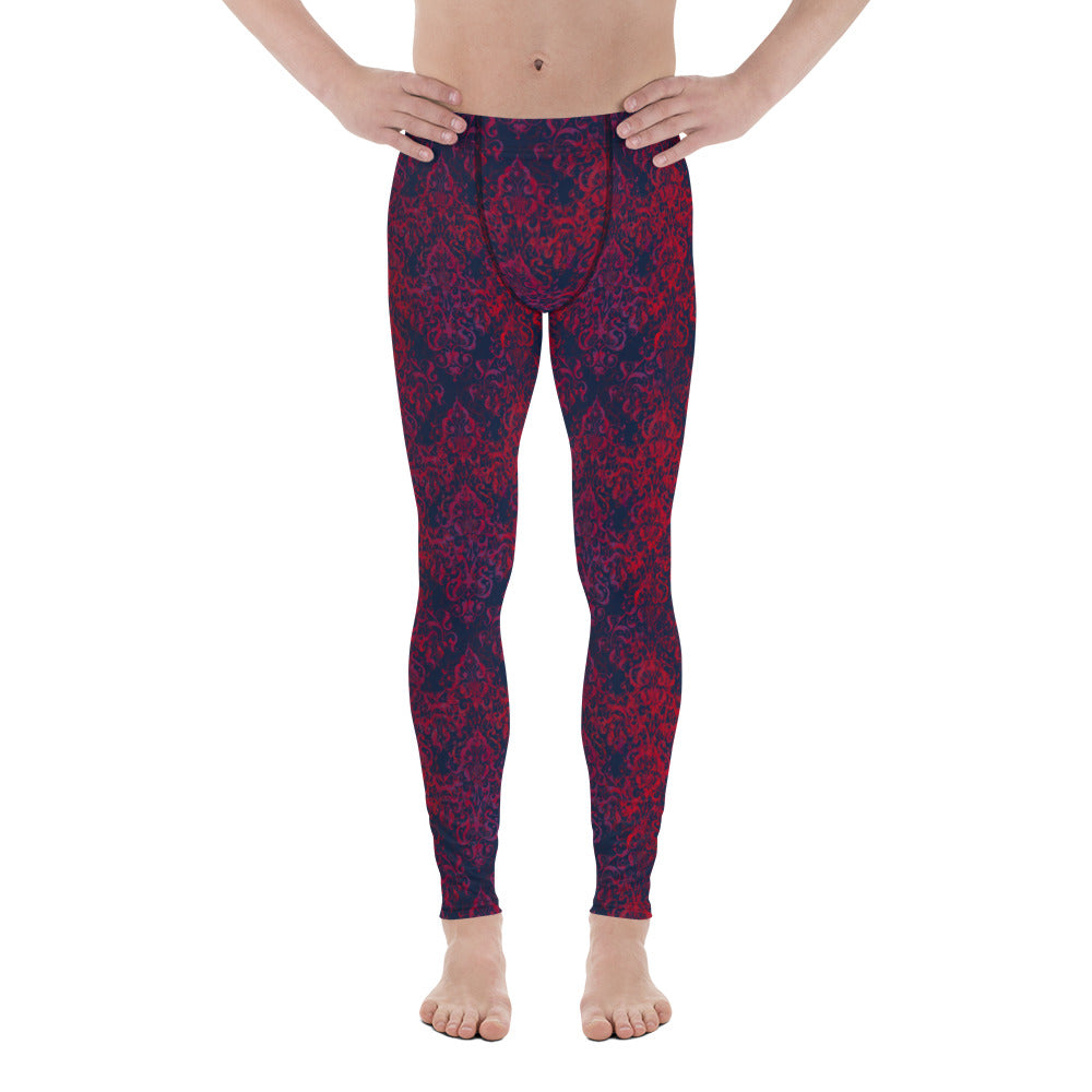 Men's Leggings, Vintage, Dark Navy, Crimson, Workout Pants for Men