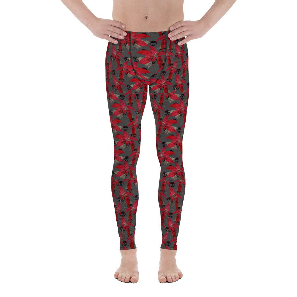 Men's all-over print leggings with white background, left-side view.