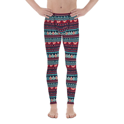 Men's all-over print leggings with white background, left-side view.