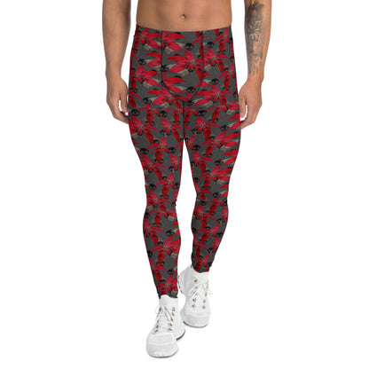 Men's all-over print leggings with white background, left-side view alternate angle.