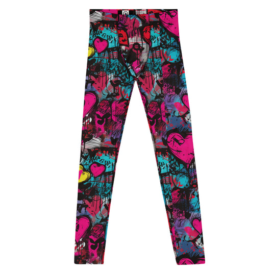 Heart Riot Men’s Leggings – Graffiti Love Explosion Pants, Heart Print Dance Tights, Street Style, Activewear