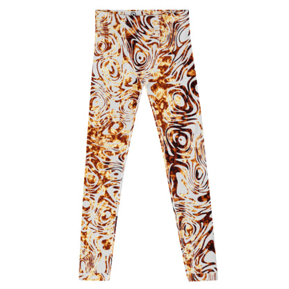 Men's all-over print leggings with white background, full-front view.