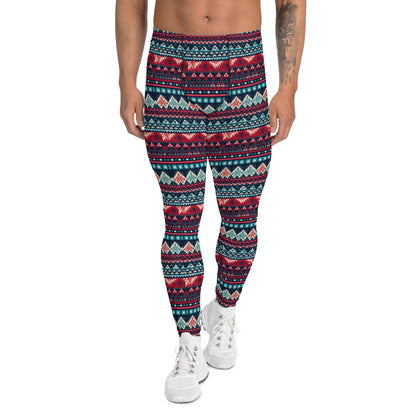 Men's all-over print leggings with white background, full-back view alternate angle.