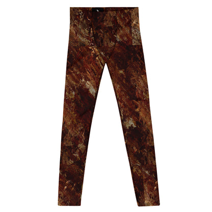 Men's all-over print leggings with white background, full-front view.