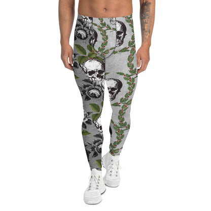 Men's all-over print leggings with white background, full-front view alternate angle.