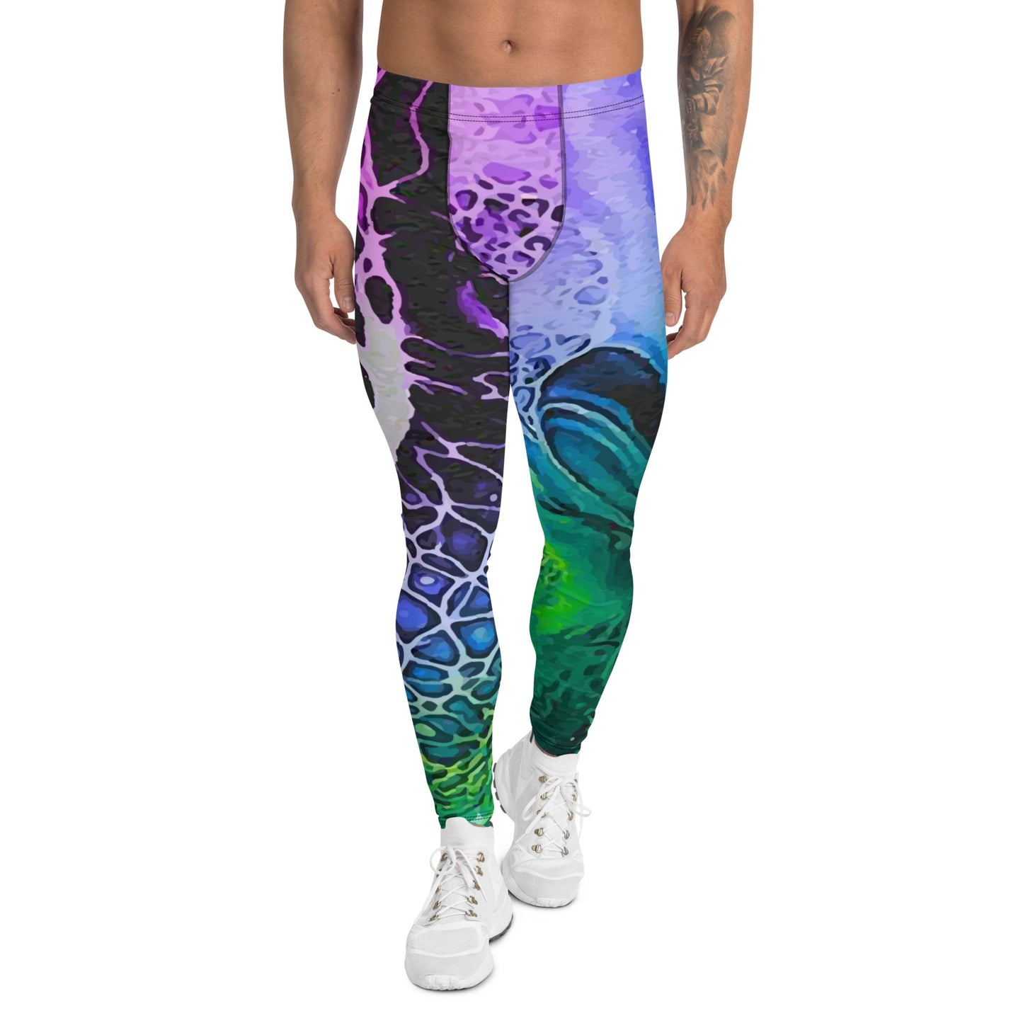 Men's Leggings, Green, Purple, Ecstatic Dance, Festival, Rave, Gym, Workout, Trippy Leggings, Wrestling Tights, Yoga