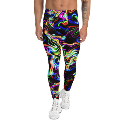 Men's Festival Tights, Men's Leggings, Wrestling Tights Printed Leggings, Yoga Leggings, Men's Rave Pants, Rainbow, Black, Spirit