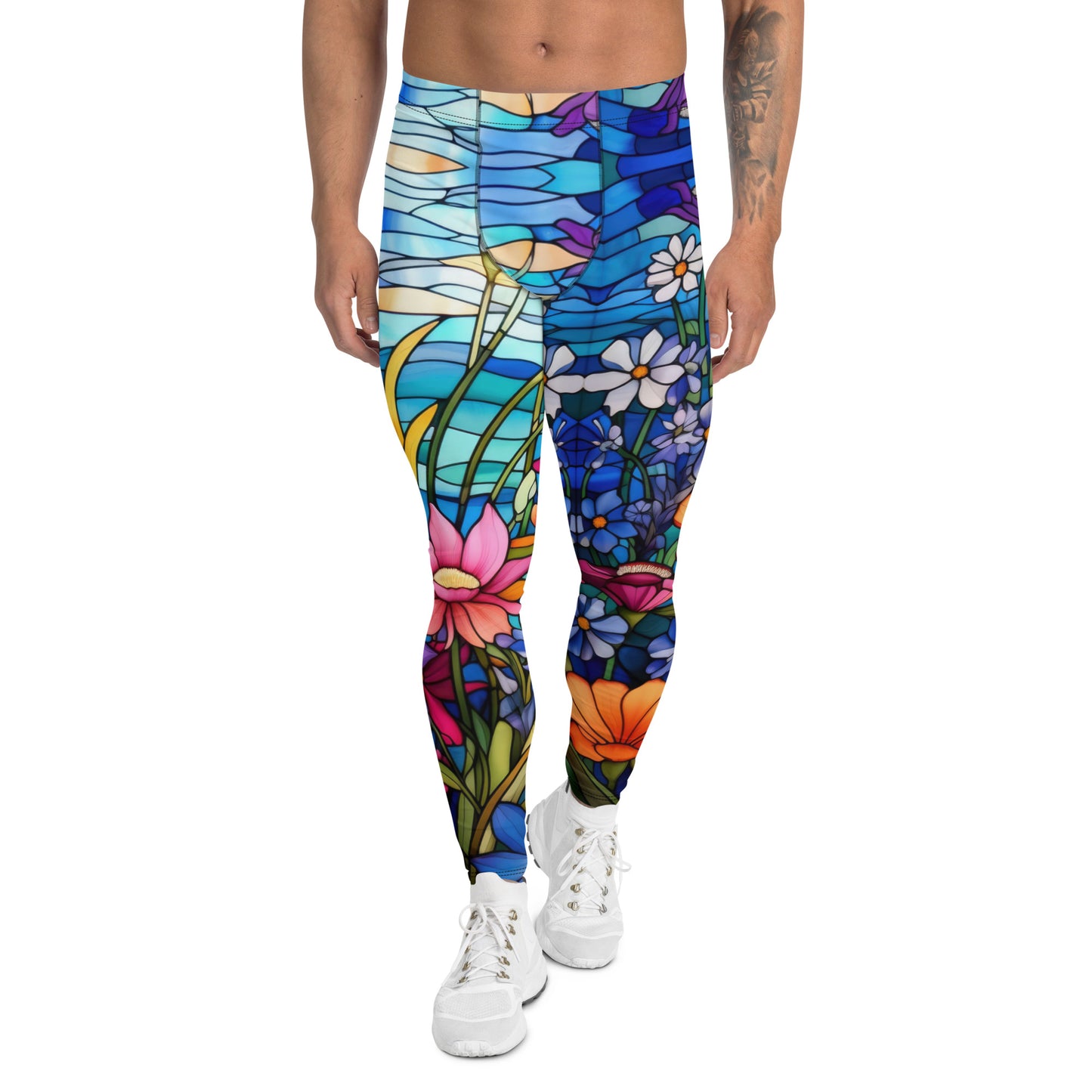 Men's Leggings, Stained Glass, Floral, Rainbow, Spring Flowers