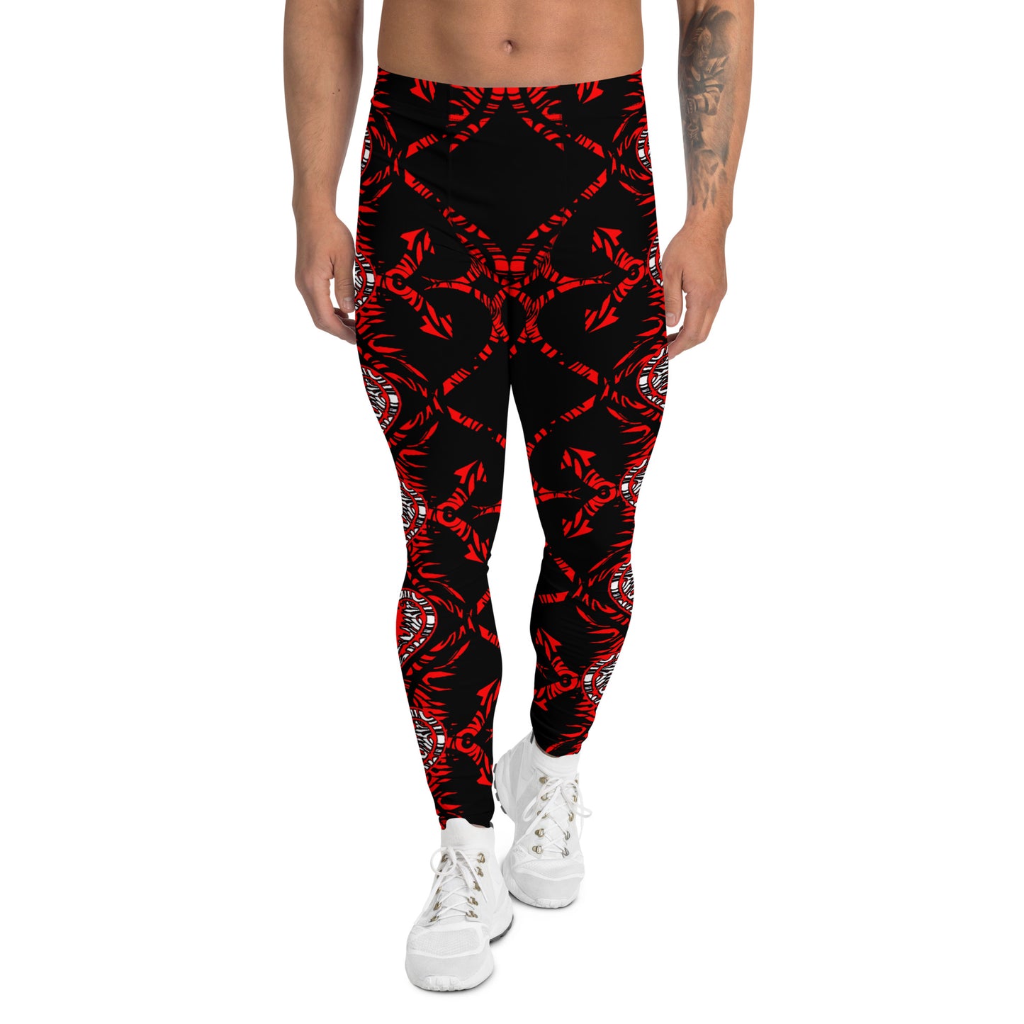 Men's Leggings, Hearts, Arrows, Red, Black, White