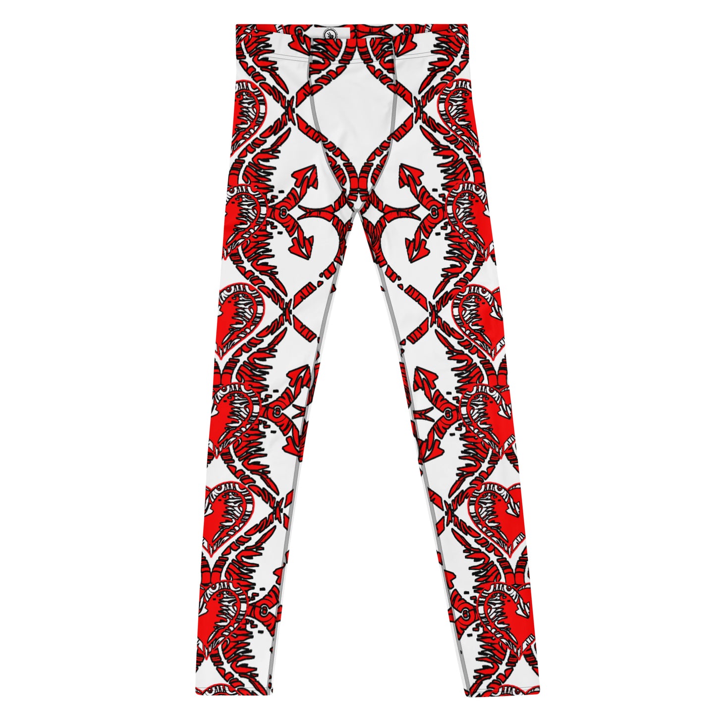 Men's Leggings, Hearts, Arrows, Red, White, Black