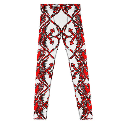 Men's Leggings, Hearts, Arrows, Red, White, Black