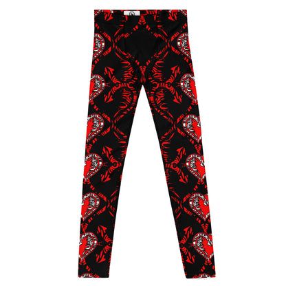 Men's Leggings, Red Hearts and Arrows on Black