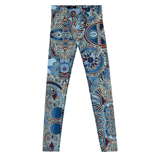 Mandala Drift Men’s Leggings – Blue Geometric Flow Yoga & Festival Pants Gym Leggings, Printed Leggings, Yoga Leggings, Blue, Grey Man Pants