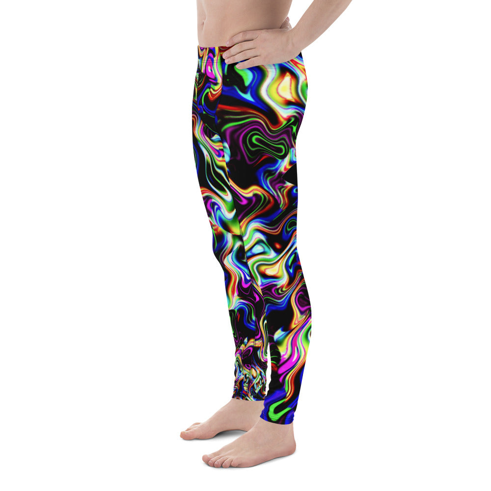 Men's Festival Tights, Men's Leggings, Wrestling Tights Printed Leggings, Yoga Leggings, Men's Rave Pants, Rainbow, Black, Spirit