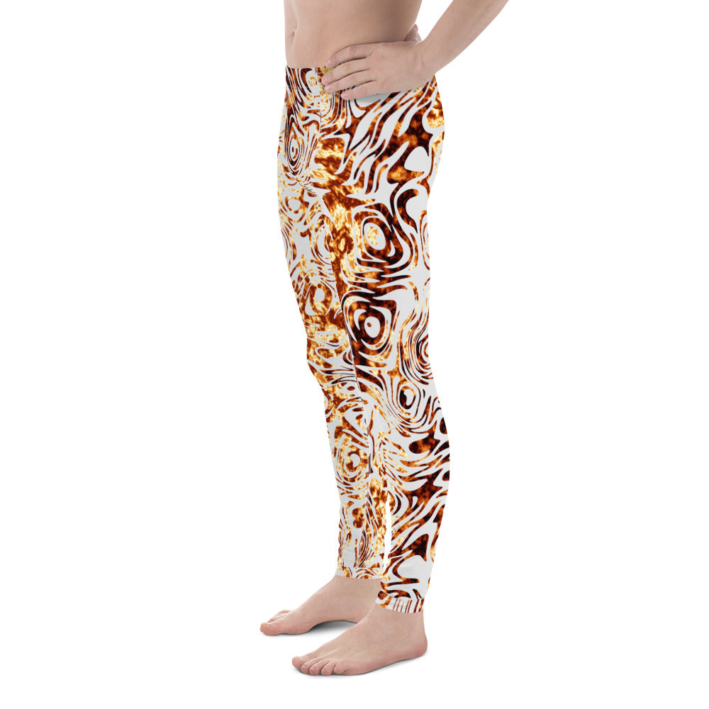 Men's all-over print leggings with white background, right-side view alternate angle.