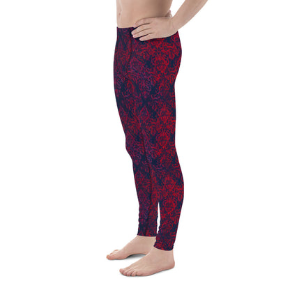 Men's all-over print leggings with white background, right-side view alternate angle.