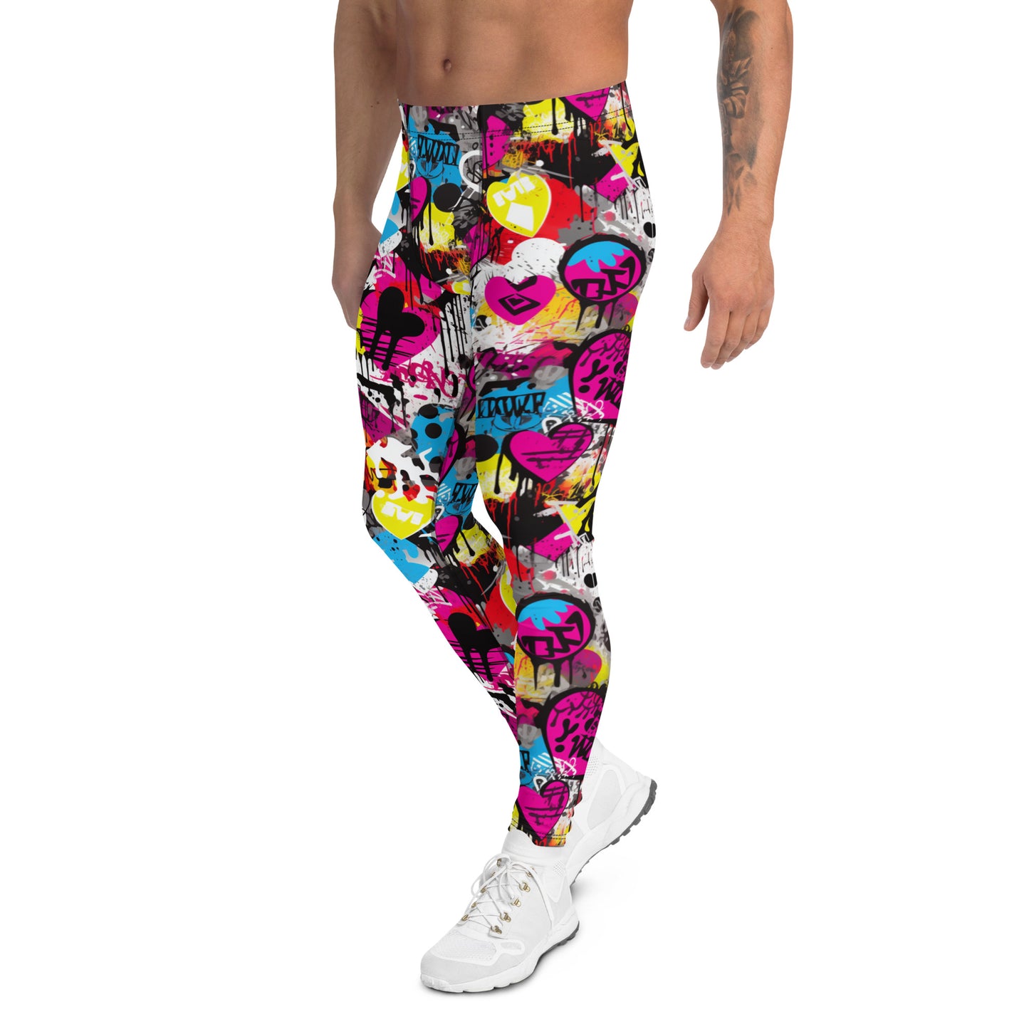 Men's Dance Leggings, Urban Art Explosion - Bold Graffiti Print, Street Style, High-Performance Activewear