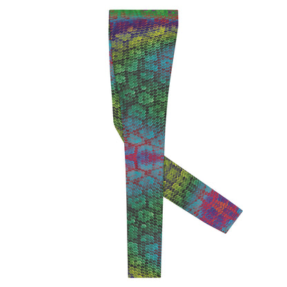 Men's all-over print leggings with white background, right-side view alternate angle.