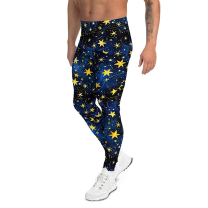 Men's all-over print leggings with white background, full-back view alternate angle.