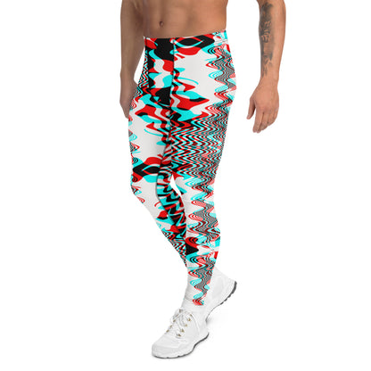 Men's all-over print leggings with white background, full-back view alternate angle.