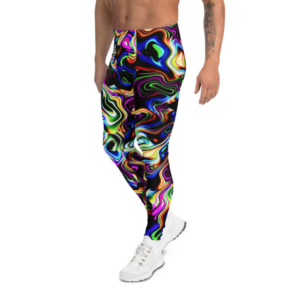 Men's Festival Tights, Men's Leggings, Wrestling Tights Printed Leggings, Yoga Leggings, Men's Rave Pants, Rainbow, Black, Spirit