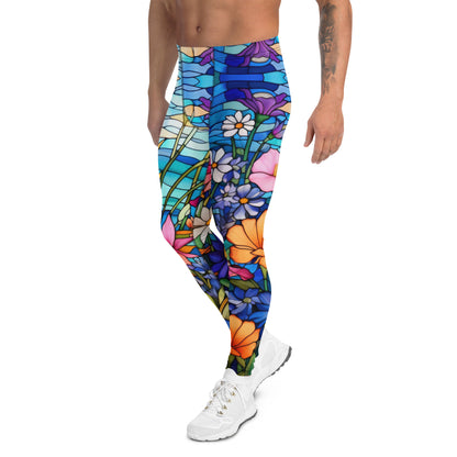 Men's Leggings, Stained Glass, Floral, Rainbow, Spring Flowers