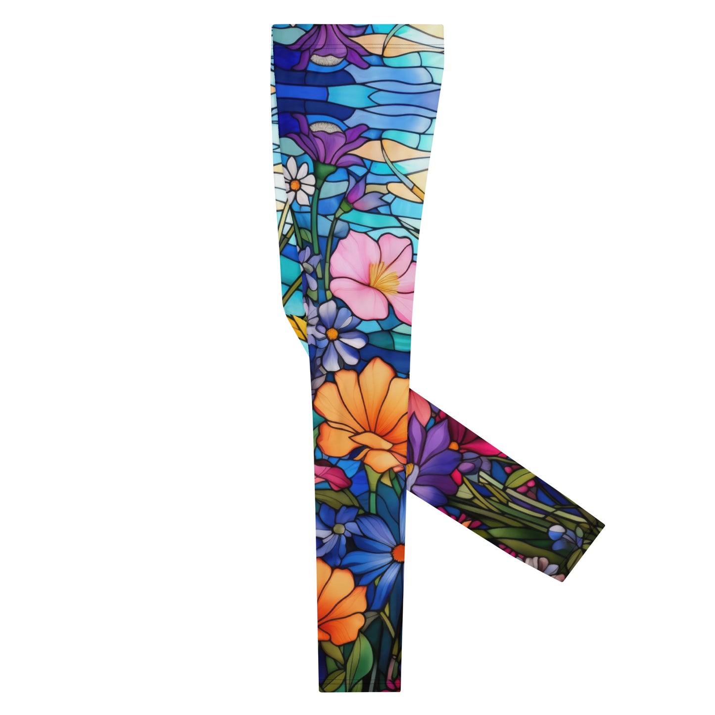 Men's Leggings, Stained Glass, Floral, Rainbow, Spring Flowers