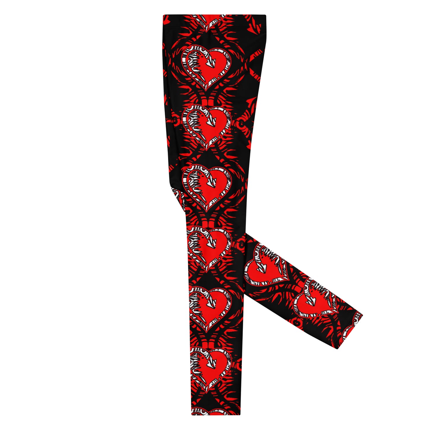 Men's Leggings, Hearts, Arrows, Red, Black, White