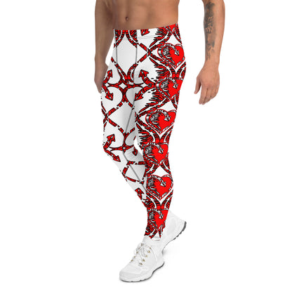 Men's Leggings, Hearts, Arrows, Red, White, Black