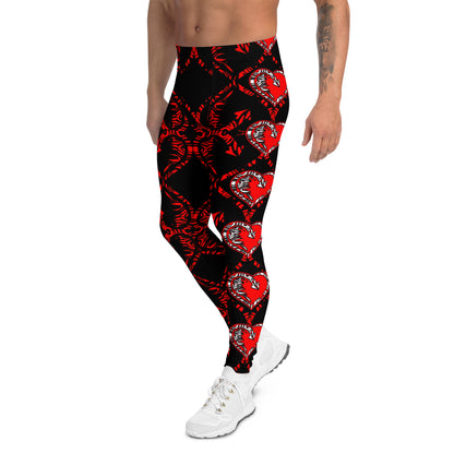 Men's Leggings, Red Hearts and Arrows on Black