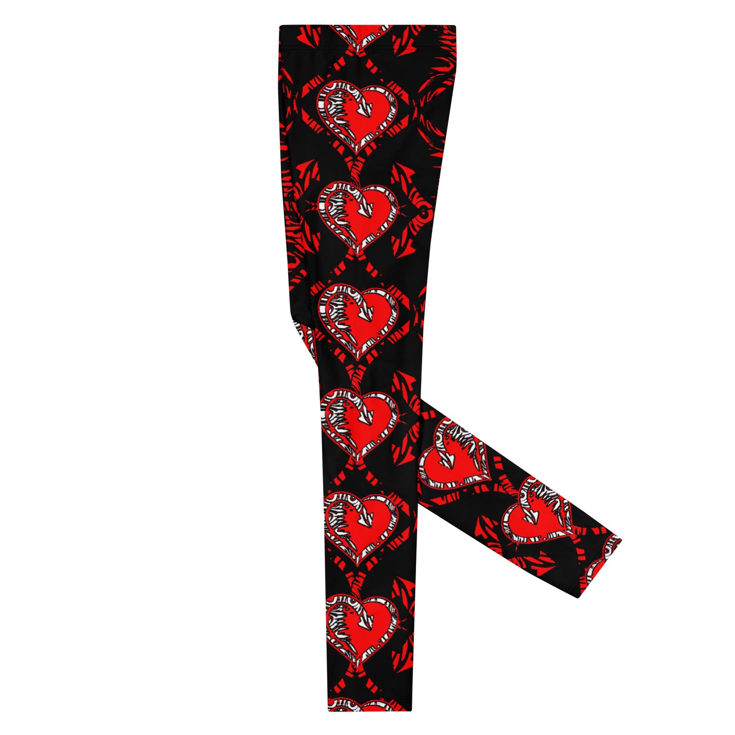 Men's Leggings, Red Hearts and Arrows on Black