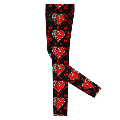 Men's Leggings, Red Hearts and Arrows on Black