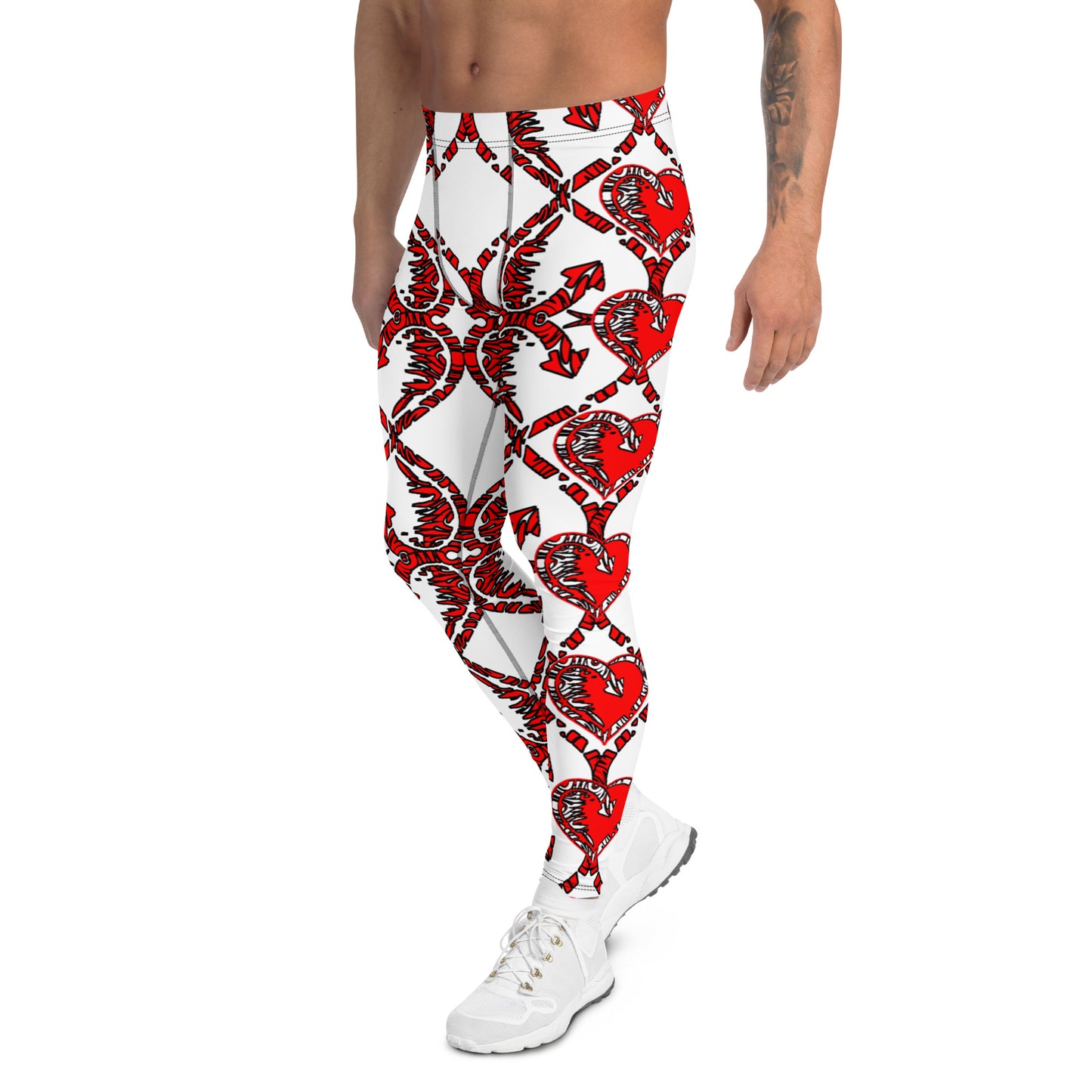 Men's Leggings, Hearts and Arrows on White