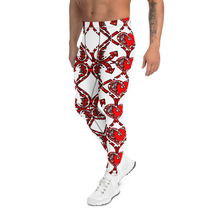 Men's Leggings, Hearts and Arrows on White