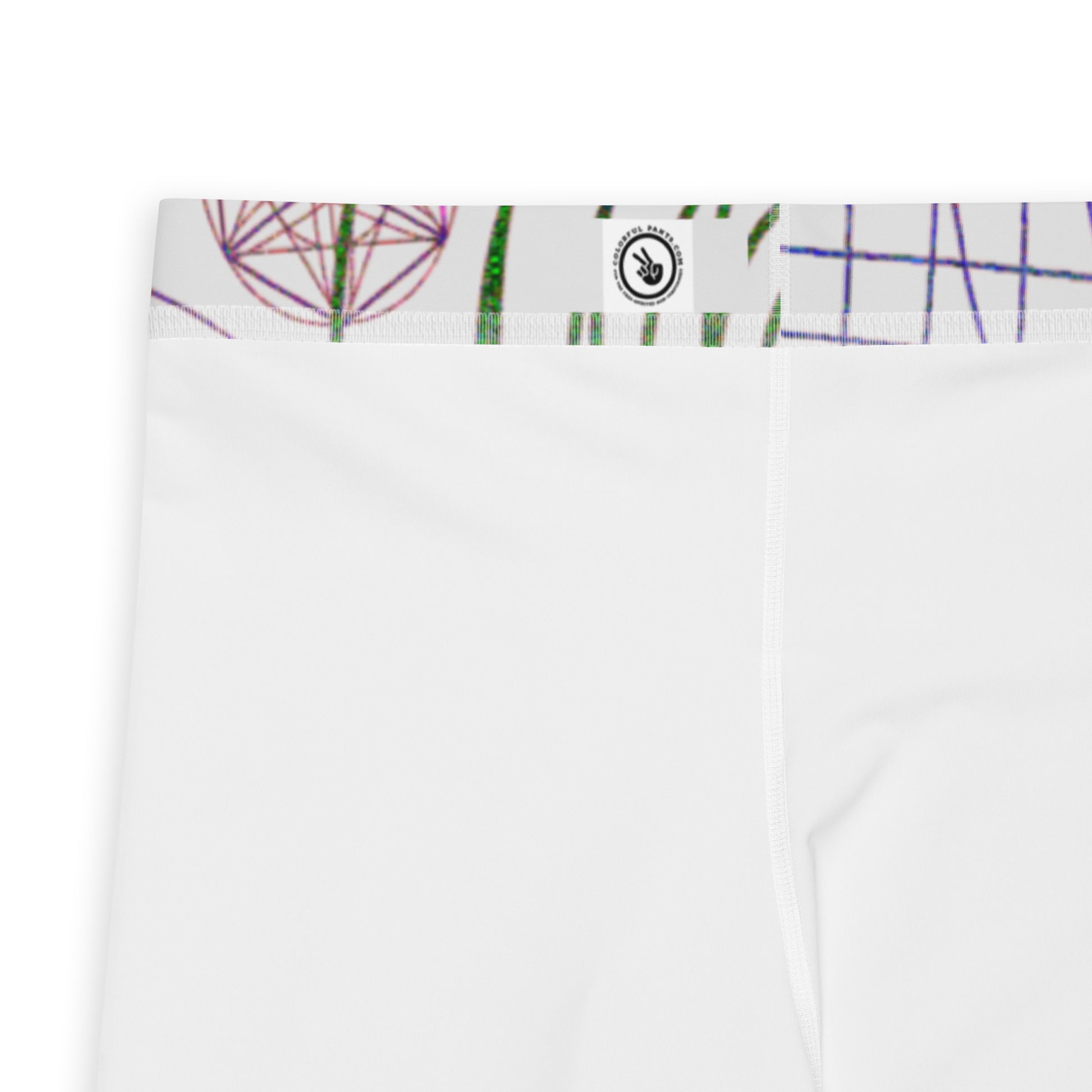 Men's all-over print leggings with white background, full-back view alternate angle.