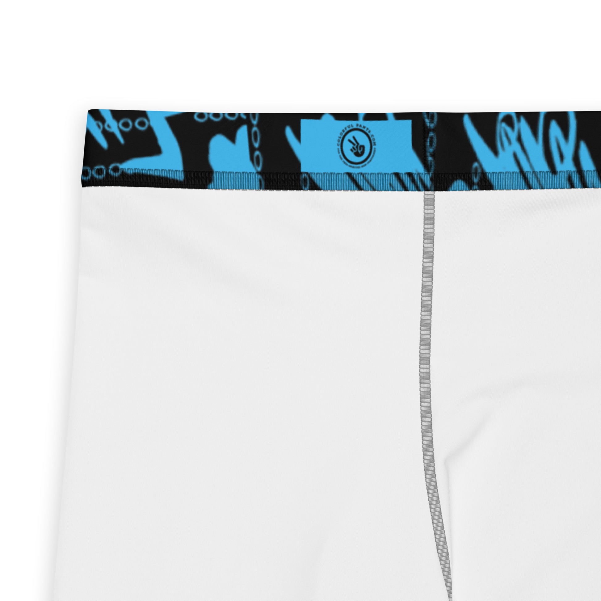 Men's all-over print leggings with white background, full-back view.