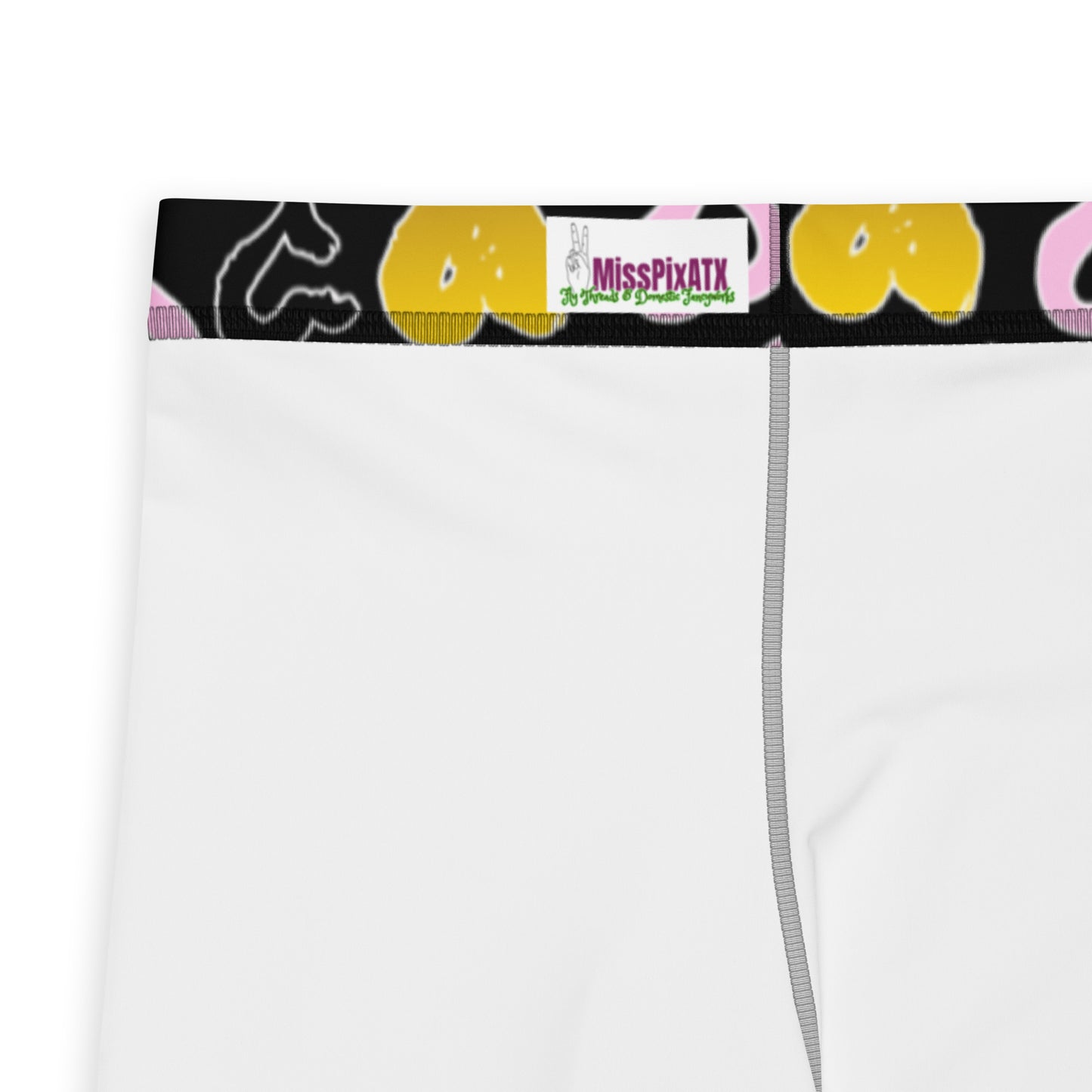 Men's all-over print leggings with white background, full-back view.