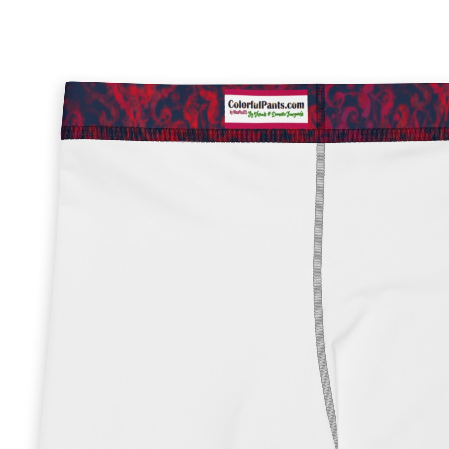 Men's all-over print leggings with white background, full-back view.