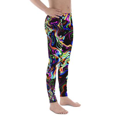 Men's Festival Tights, Men's Leggings, Wrestling Tights Printed Leggings, Yoga Leggings, Men's Rave Pants, Rainbow, Black, Spirit