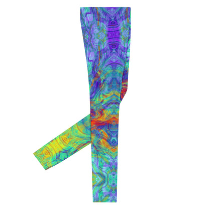 Men's all-over print leggings with white background, full-front view alternate angle.