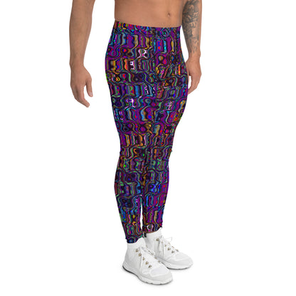 Men's all-over print leggings with white background, left-side view.