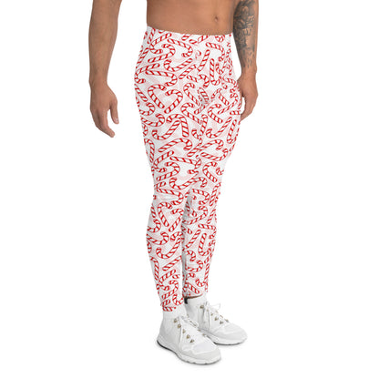 Men's all-over print leggings with white background, right-side view.