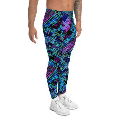 Men's all-over print leggings with white background, right-side view.