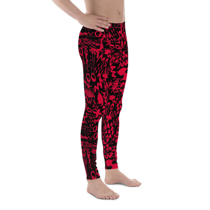 Men's all-over print leggings with white background, full-front view alternate angle.