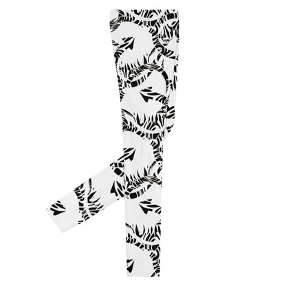 Men's all-over print leggings with white background, left-side view.