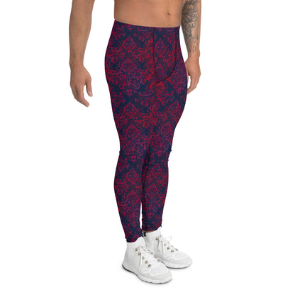 Men's all-over print leggings with white background, left-side view.