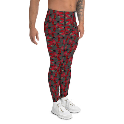 Men's all-over print leggings with white background, right-side view.