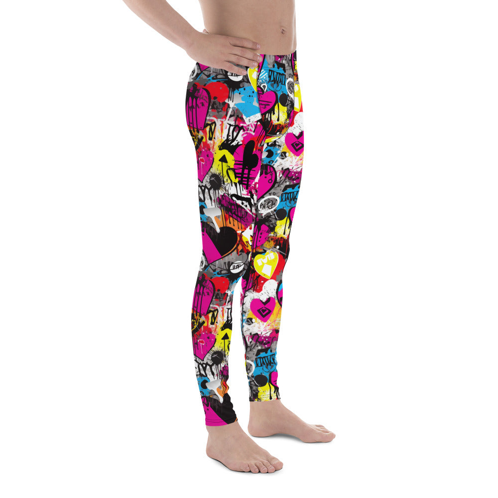 Men's Dance Leggings, Urban Art Explosion - Bold Graffiti Print, Street Style, High-Performance Activewear