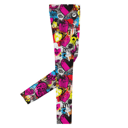 Men's Dance Leggings, Urban Art Explosion - Bold Graffiti Print, Street Style, High-Performance Activewear