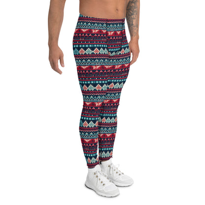 Men's all-over print leggings with white background, right-side view.